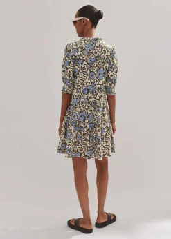 Batik Floral Print Short Slub Dress