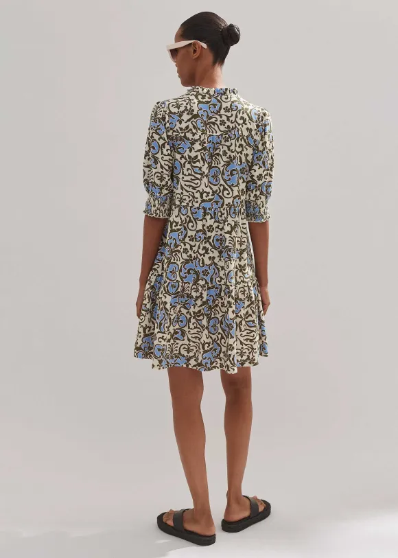Batik Floral Print Short Slub Dress