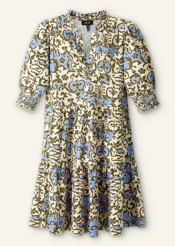 Batik Floral Print Short Slub Dress