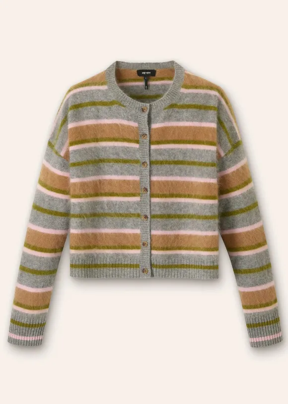 Brushed Cashmere Crew Neck Stripe Cardigan