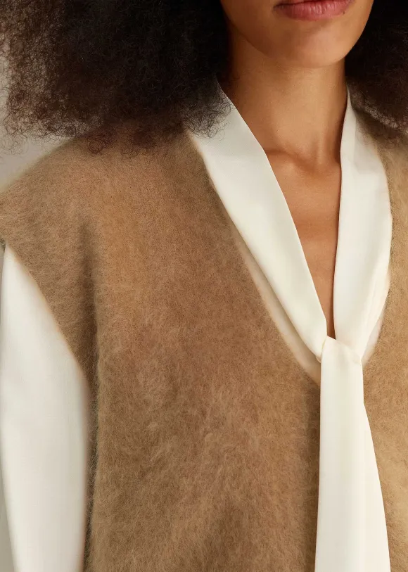 Brushed Cashmere V Neck Cropped Vest