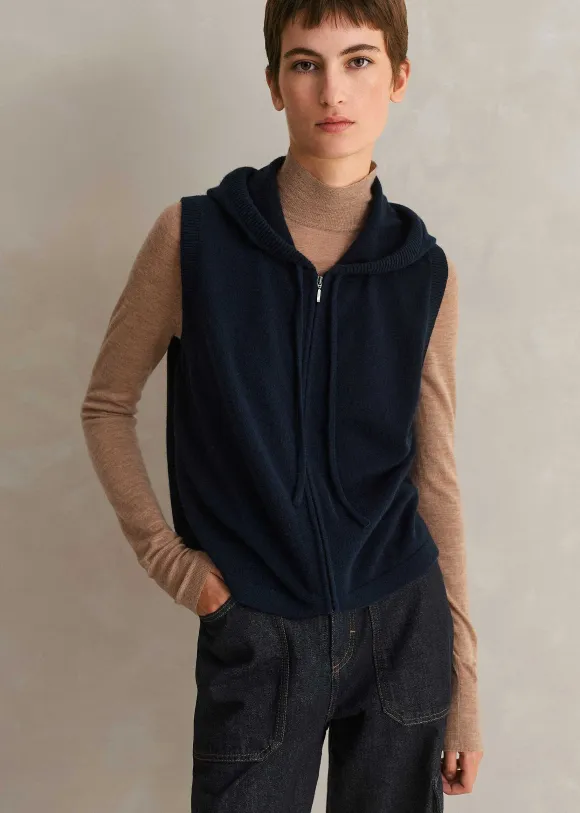 Cashmere Sleeveless Relaxed Zip Hoody