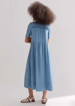 Chambray Relaxed Ruffle Midi Dress