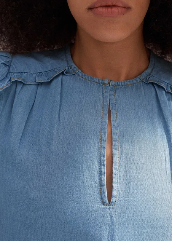 Chambray Relaxed Ruffle Midi Dress