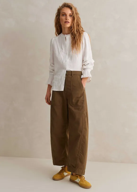 Cheesecloth Broderie Trim Blouse