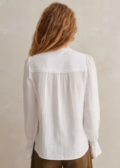Cheesecloth Broderie Trim Blouse