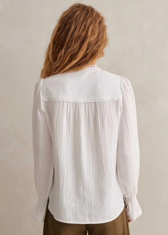 Cheesecloth Broderie Trim Blouse