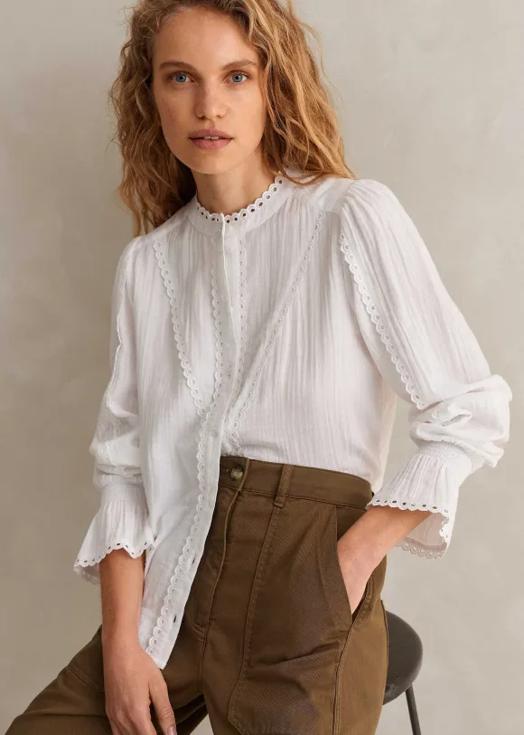 Cheesecloth Broderie Trim Blouse