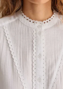Cheesecloth Broderie Trim Blouse