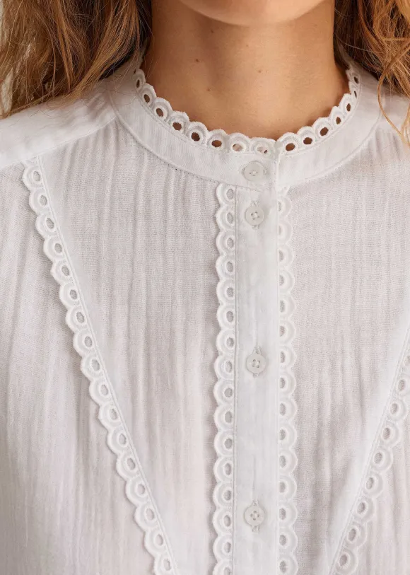 Cheesecloth Broderie Trim Blouse