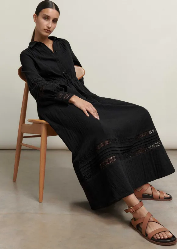 Cheesecloth Drawstring Maxi Dress