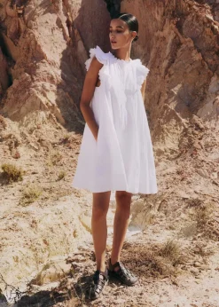 Cheesecloth Frill Short Swing Dress + Belt