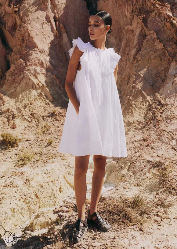 Cheesecloth Frill Short Swing Dress + Belt