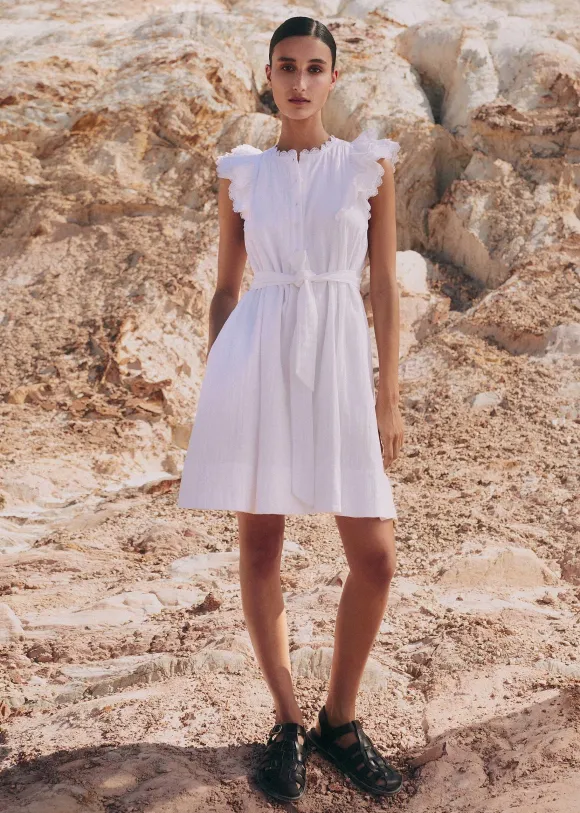 Cheesecloth Frill Short Swing Dress + Belt
