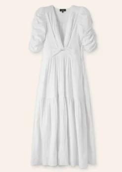 Cheesecloth Gathered Sleeve Maxi Dress