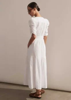 Cheesecloth Gathered Sleeve Maxi Dress