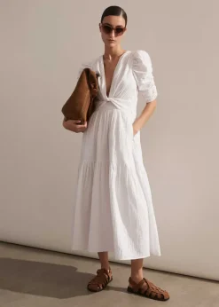Cheesecloth Gathered Sleeve Maxi Dress