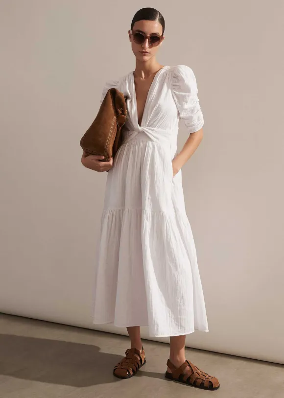 Cheesecloth Gathered Sleeve Maxi Dress