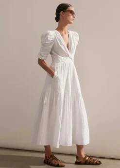 Cheesecloth Gathered Sleeve Maxi Dress