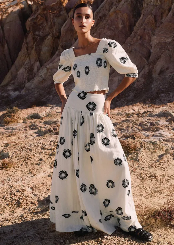 Cheesecloth Modern Daisy Print Maxi Skirt