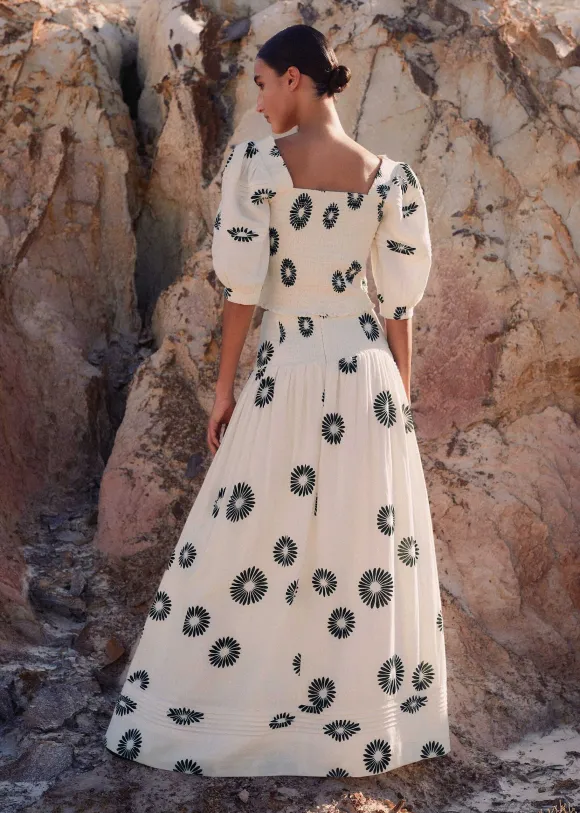 Cheesecloth Modern Daisy Print Maxi Skirt