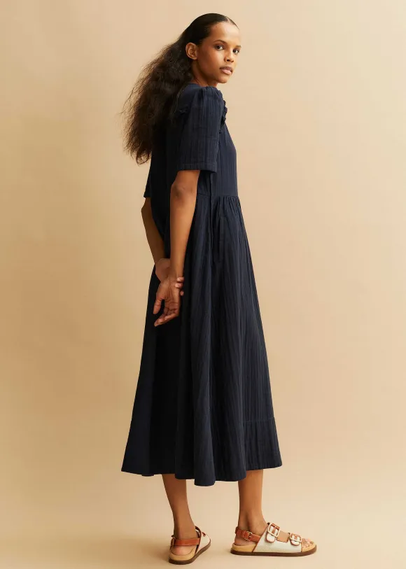 Cheesecloth Relaxed Ruffle Midi Dress