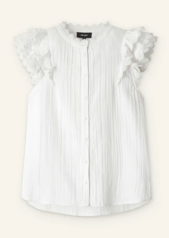 Cheesecloth Ruffle Sleeveless Blouse