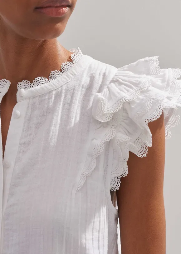 Cheesecloth Ruffle Sleeveless Blouse