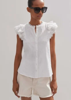 Cheesecloth Ruffle Sleeveless Blouse