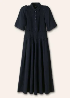 Cheesecloth Shirred Maxi Shirt Dress