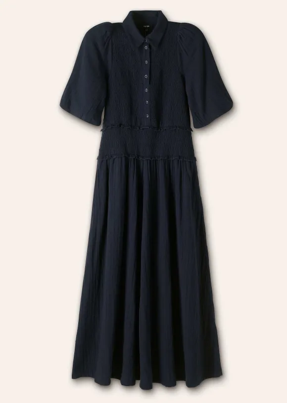 Cheesecloth Shirred Maxi Shirt Dress