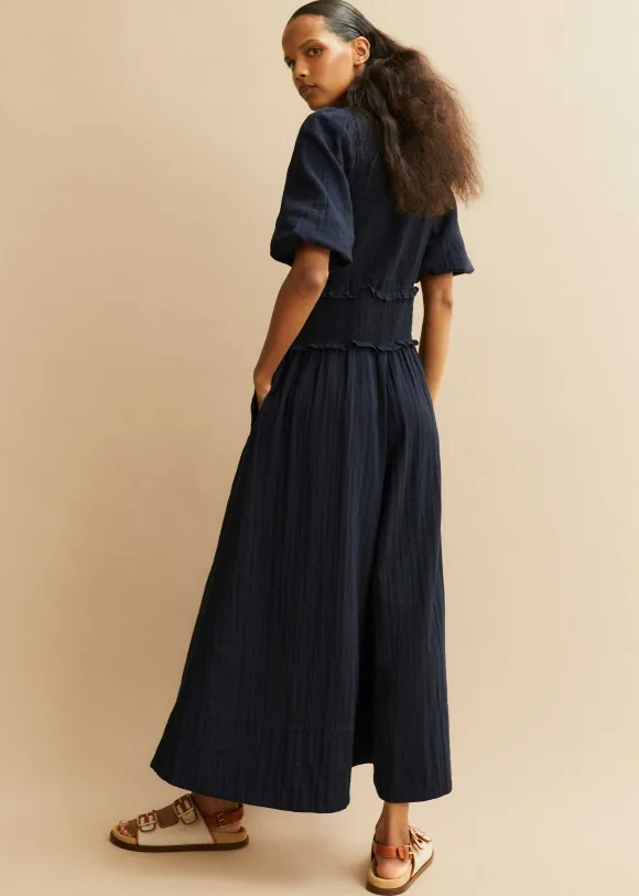 Cheesecloth Shirred Maxi Shirt Dress