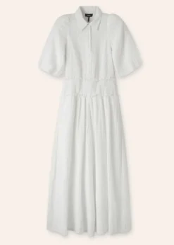 Cheesecloth Shirred Maxi Shirt Dress