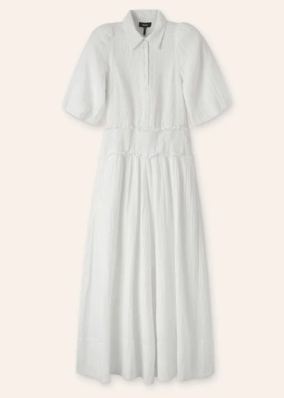 Cheesecloth Shirred Maxi Shirt Dress