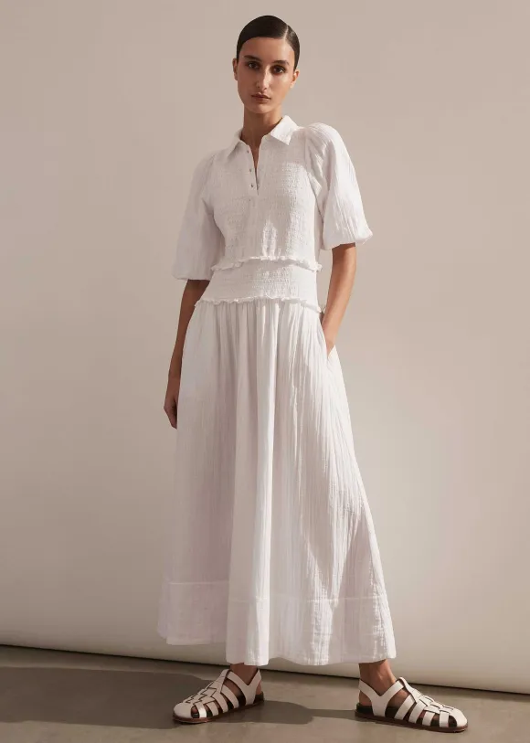 Cheesecloth Shirred Maxi Shirt Dress