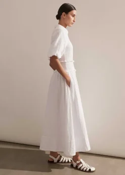 Cheesecloth Shirred Maxi Shirt Dress