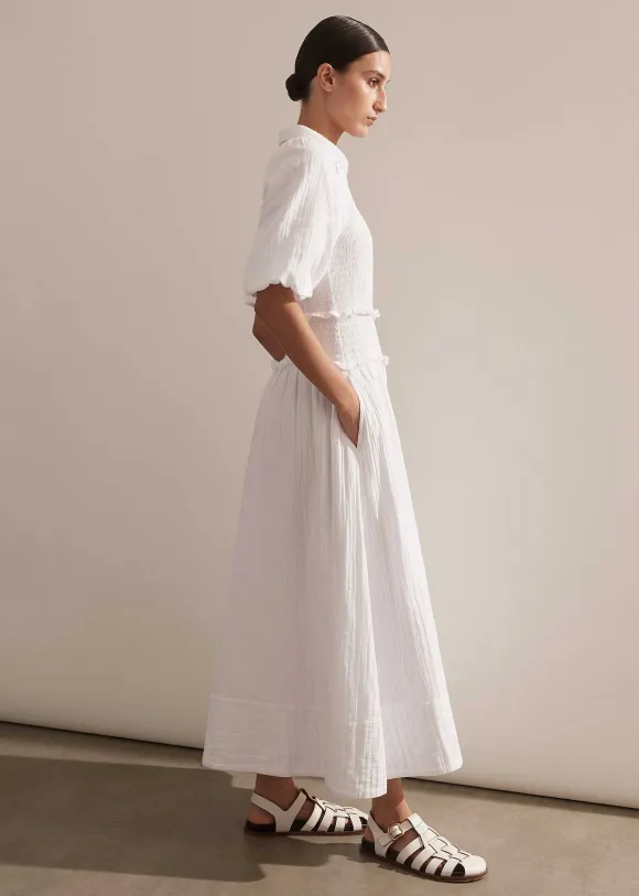 Cheesecloth Shirred Maxi Shirt Dress