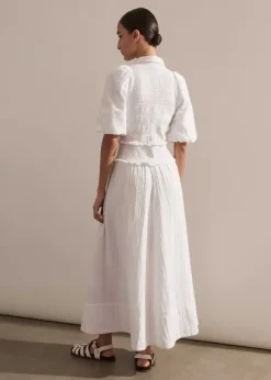Cheesecloth Shirred Maxi Shirt Dress