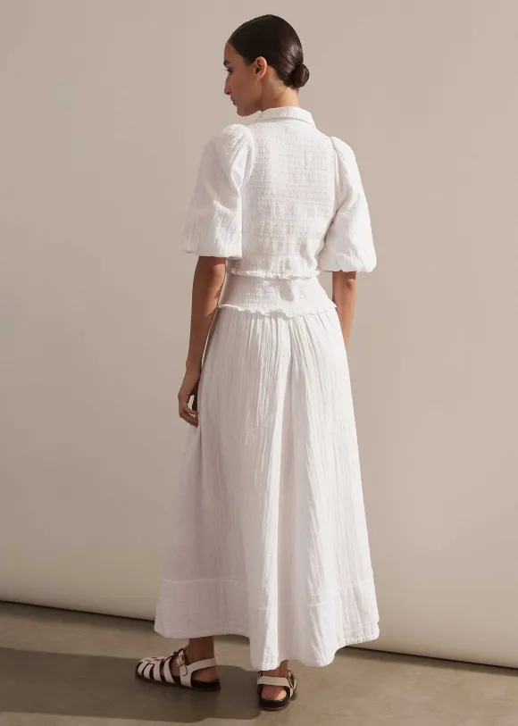 Cheesecloth Shirred Maxi Shirt Dress