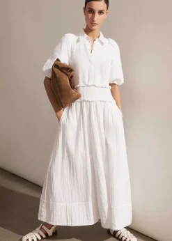 Cheesecloth Shirred Maxi Shirt Dress