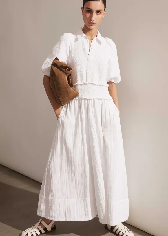 Cheesecloth Shirred Maxi Shirt Dress