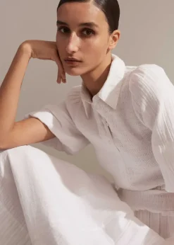 Cheesecloth Shirred Maxi Shirt Dress