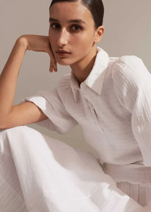 Cheesecloth Shirred Maxi Shirt Dress