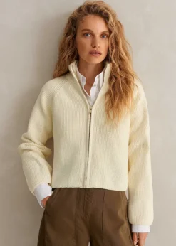 Chunky Cotton Rib Zip Through Cardigan