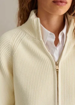 Chunky Cotton Rib Zip Through Cardigan