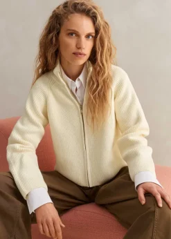 Chunky Cotton Rib Zip Through Cardigan
