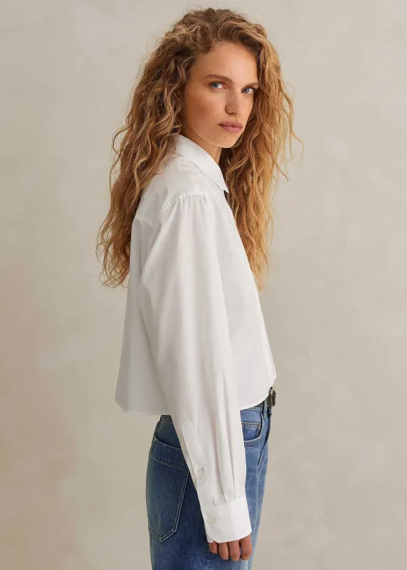 Cotton Bib Detail Crop Shirt
