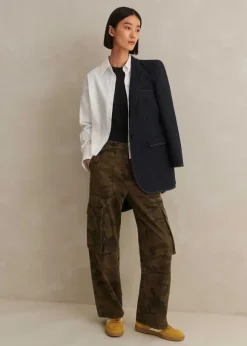 Cotton Blend Denim Sharp Shoulder Blazer