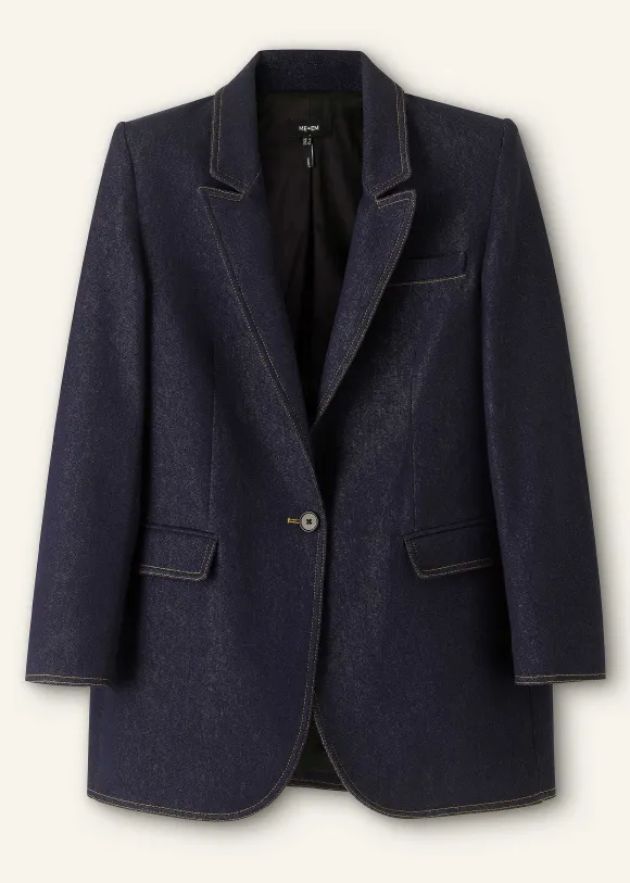 Cotton Blend Denim Sharp Shoulder Blazer