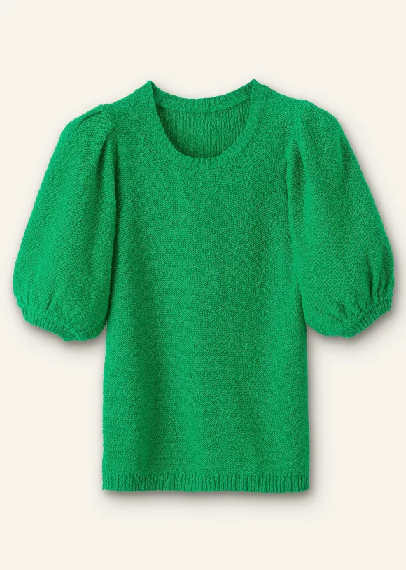 Cotton Boucl Pouf Sleeve Knit Tee